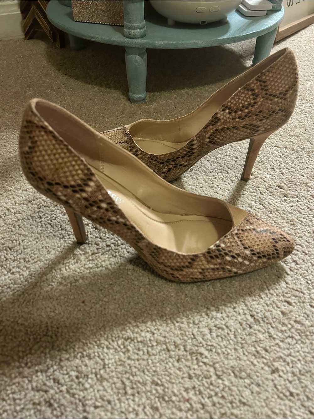 Nine West Classsic Pointed-Toe Snake-Print Pumps in Tan 8